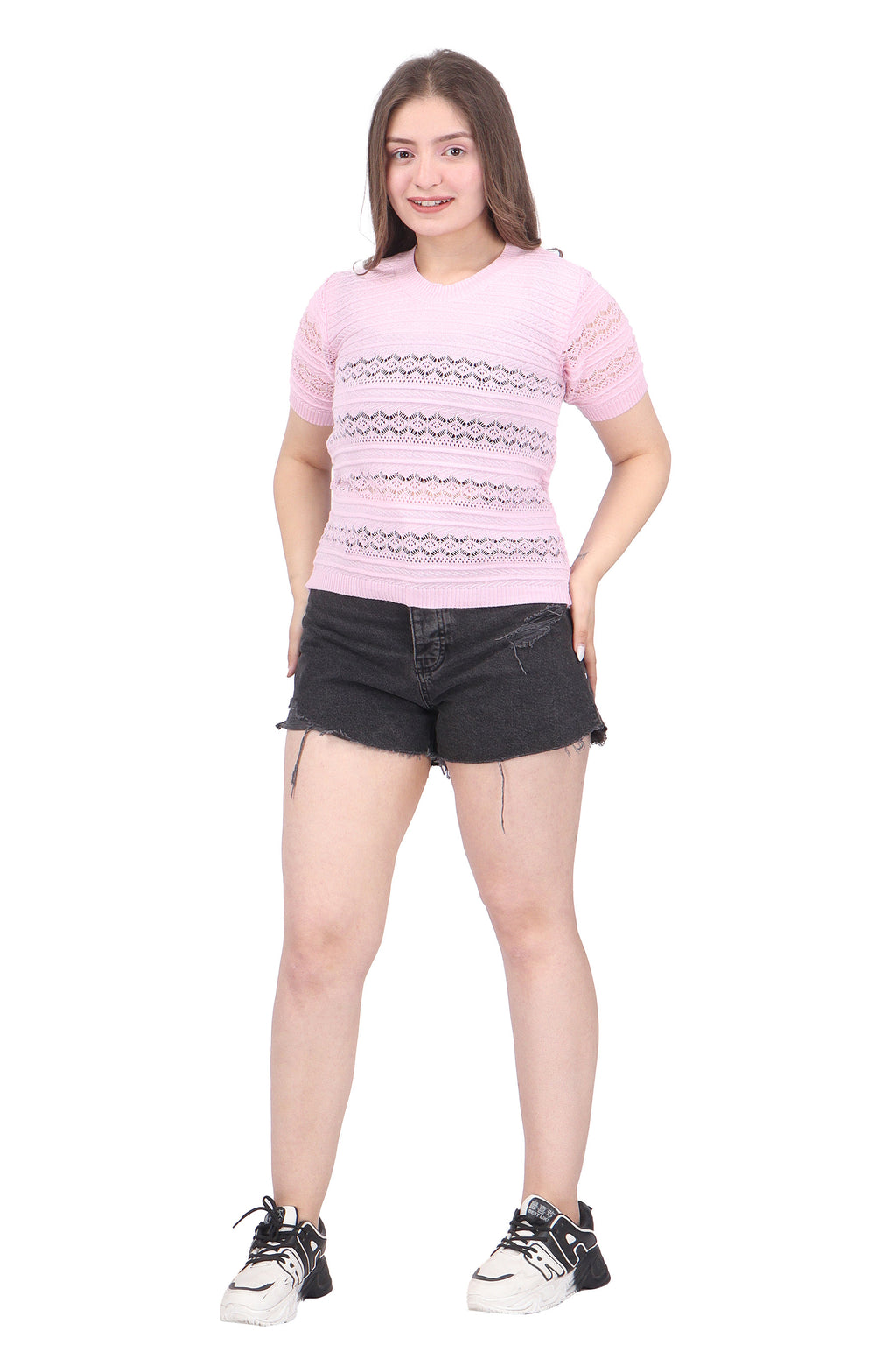 FEVERFEW Party Regular Sleeves Self Design Women Top