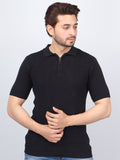 FEVERFEW Men Self Design Polo Neck Pure Cotton T-Shirt