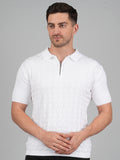 FEVERFEW Men Self Design Polo Neck Pure Cotton T-Shirt