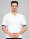 FEVERFEW Men Self Design Polo Neck Pure Cotton T-Shirt