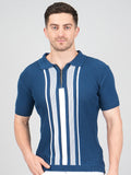 FEVERFEW Men Self Design Polo Neck Pure Cotton T-Shirt