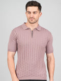 FEVERFEW Men Self Design Polo Neck Pure Cotton T-Shirt