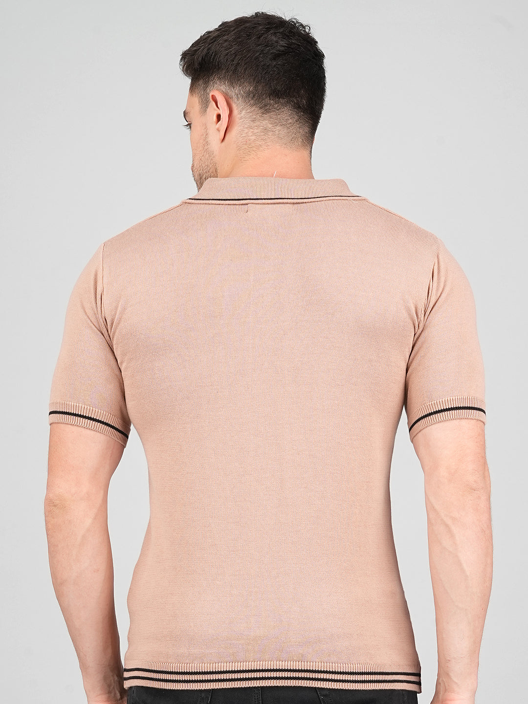 FEVERFEW Men Self Design Polo Neck Pure Cotton T-Shirt