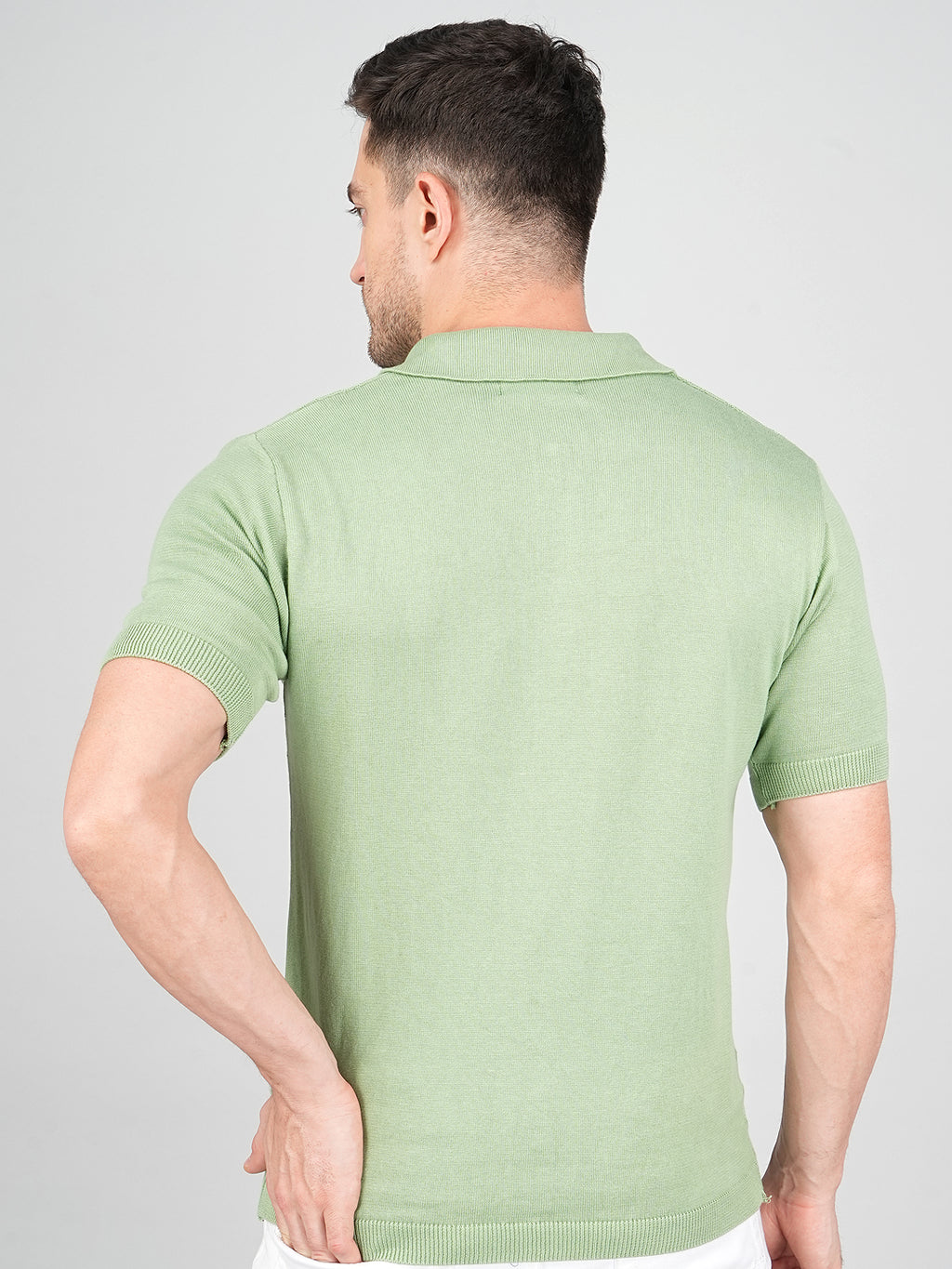 FEVERFEW Men Self Design Polo Neck Pure Cotton T-Shirt