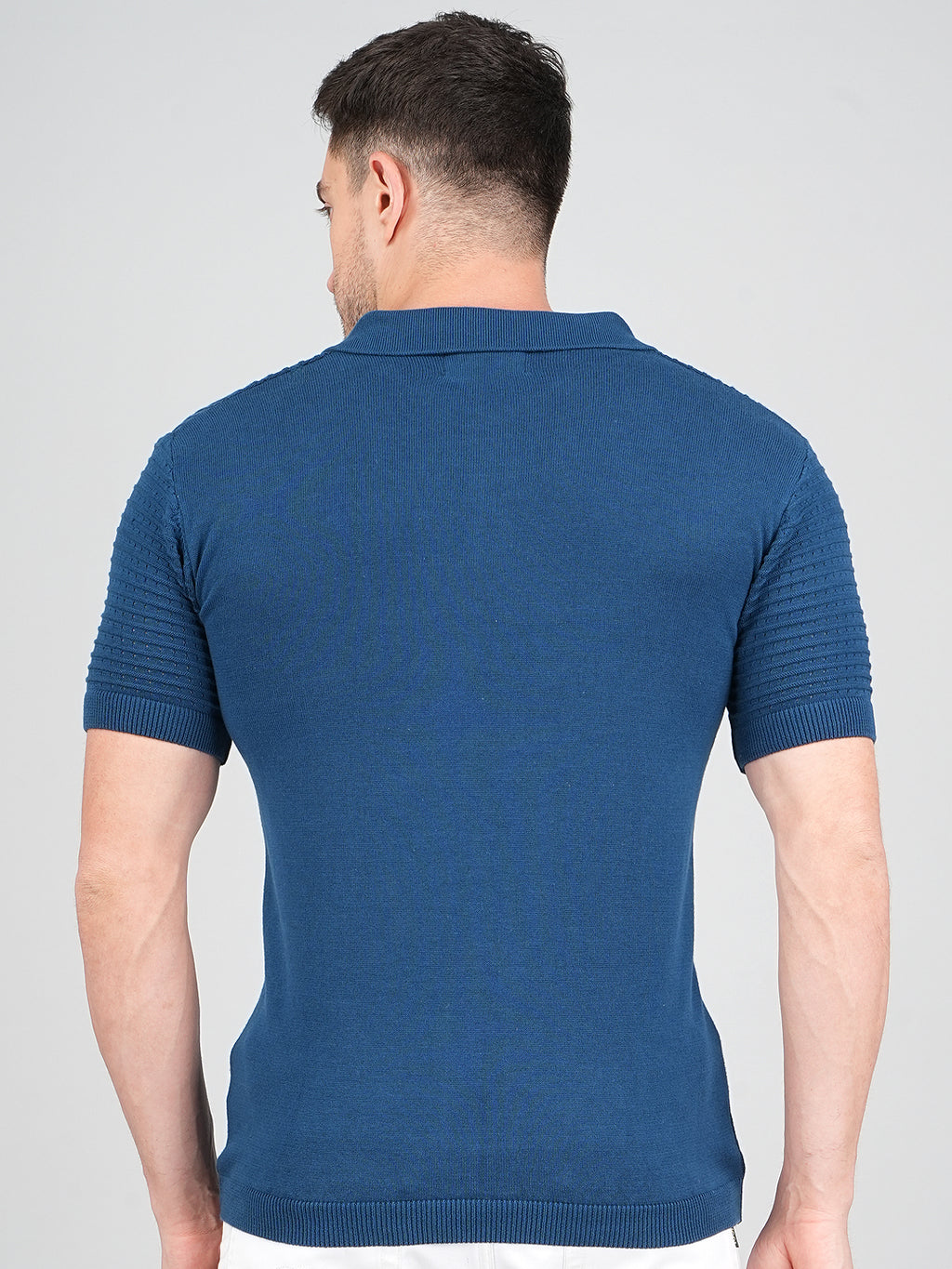 FEVERFEW Men Self Design Polo Neck Pure Cotton T-Shirt