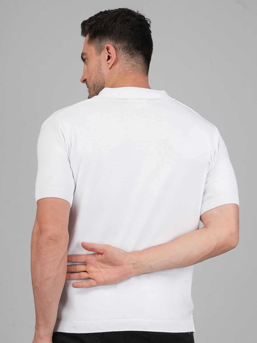 FEVERFEW Men Self Design Polo Neck Pure Cotton T-Shirt
