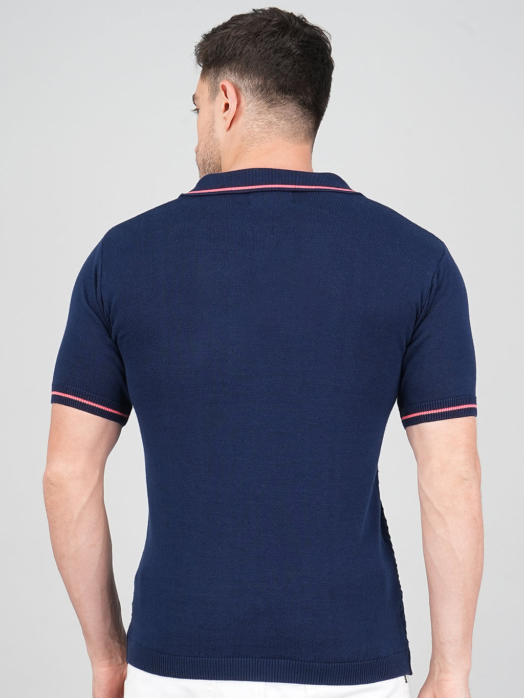 FEVERFEW Men Self Design Polo Neck Pure Cotton T-Shirt