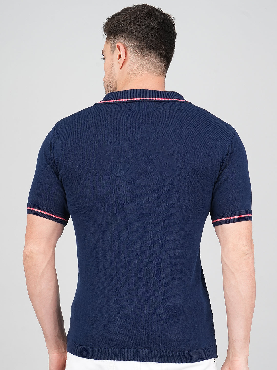 FEVERFEW Men Self Design Polo Neck Pure Cotton T-Shirt