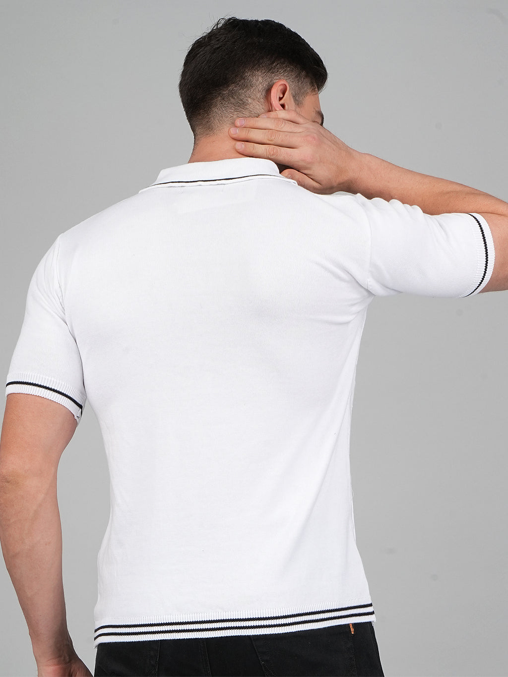 FEVERFEW Men Self Design Polo Neck Pure Cotton T-Shirt