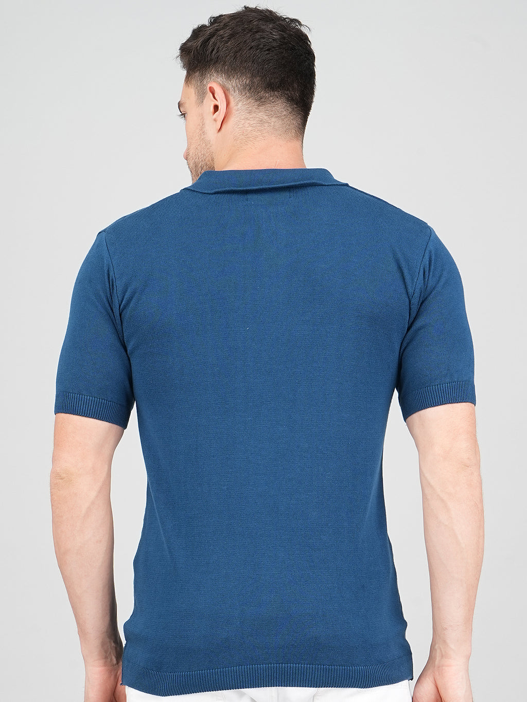 FEVERFEW Men Self Design Polo Neck Pure Cotton T-Shirt