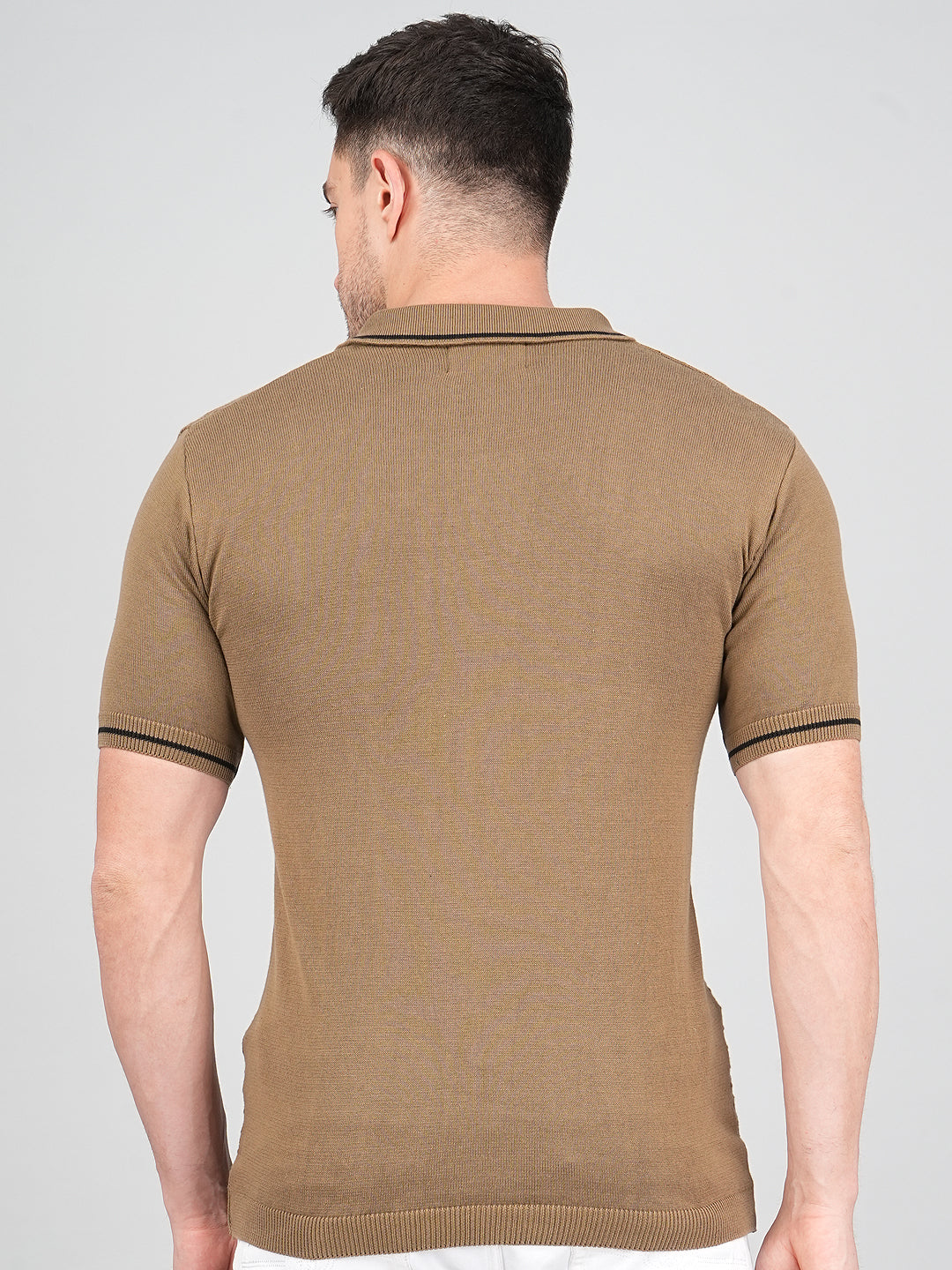 FEVERFEW Men Self Design Polo Neck Pure Cotton T-Shirt