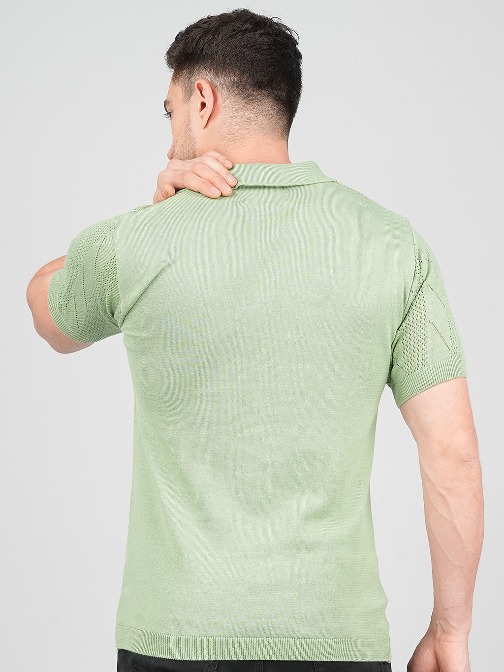 FEVERFEW Men Self Design Polo Neck Pure Cotton T-Shirt