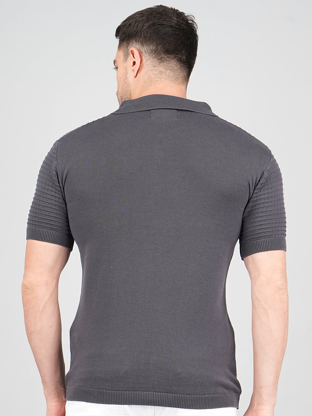 FEVERFEW Men Self Design Polo Neck Pure Cotton T-Shirt