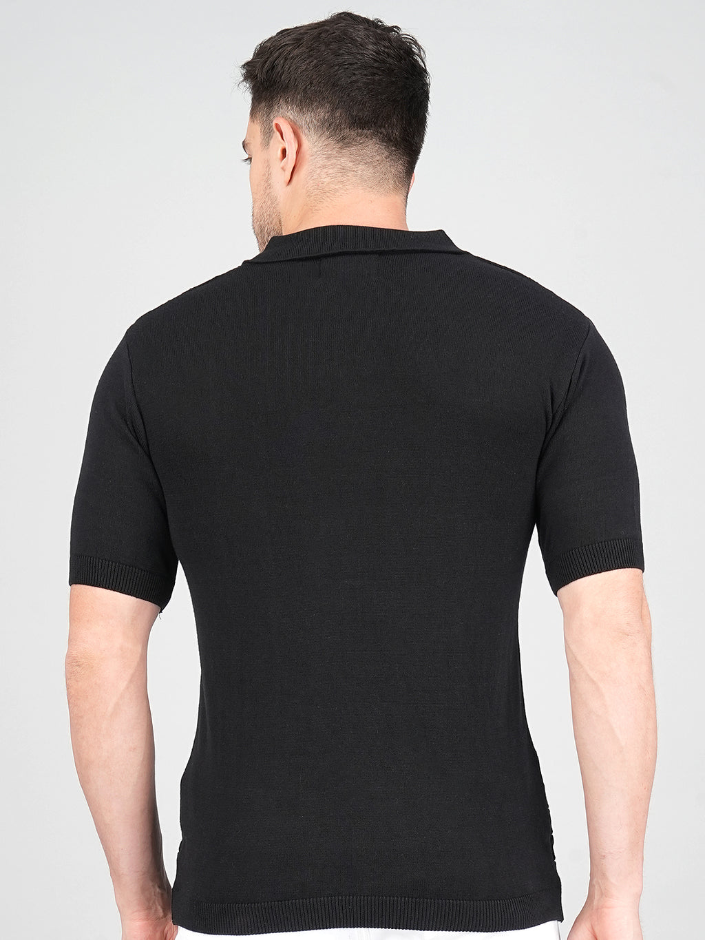 FEVERFEW Men Self Design Polo Neck Pure Cotton T-Shirt