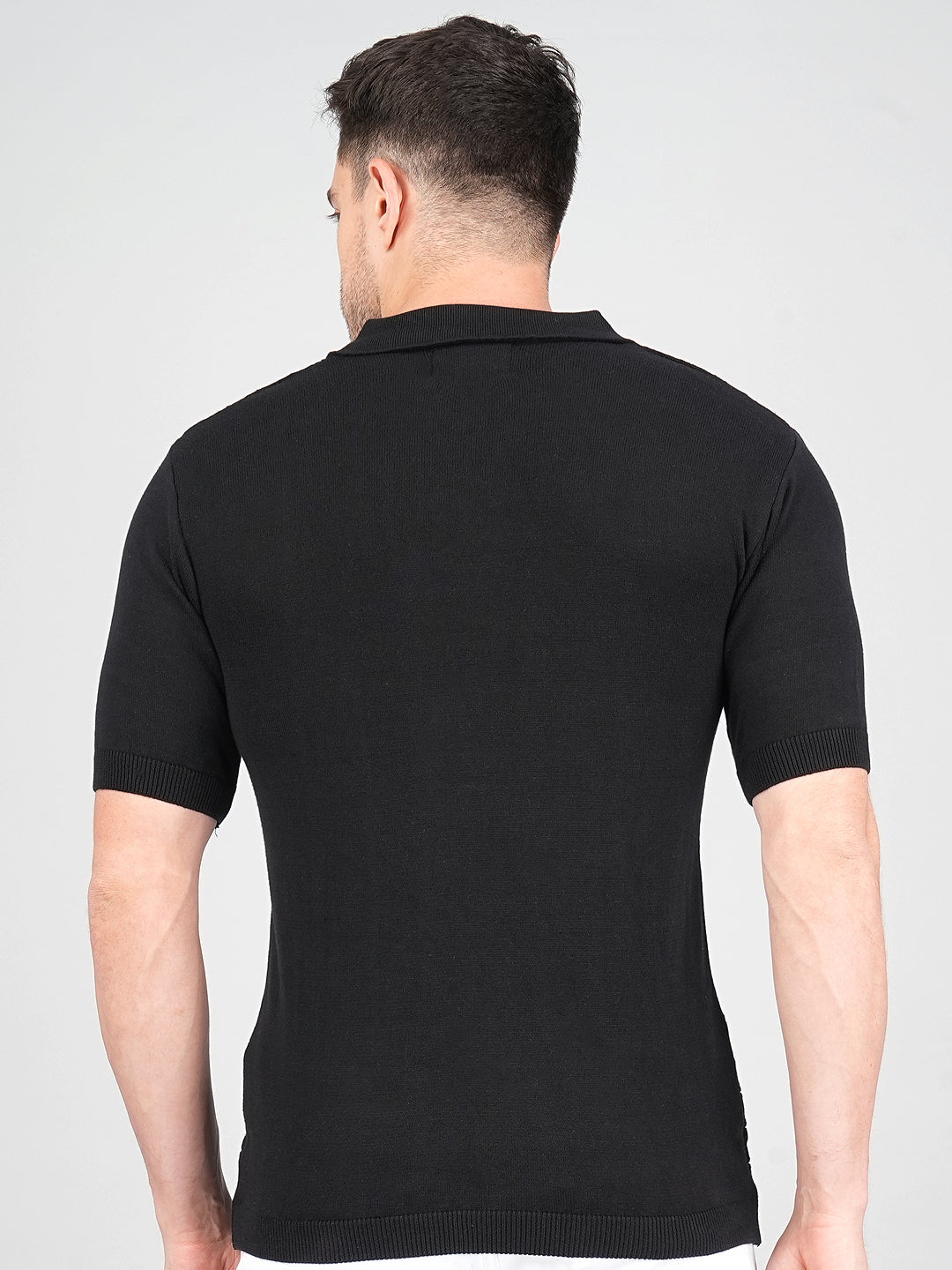FEVERFEW Men Self Design Polo Neck Pure Cotton T-Shirt