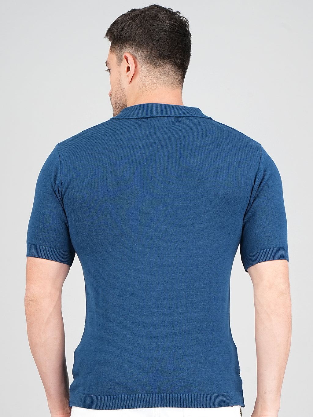 FEVERFEW Men Self Design Polo Neck Pure Cotton T-Shirt