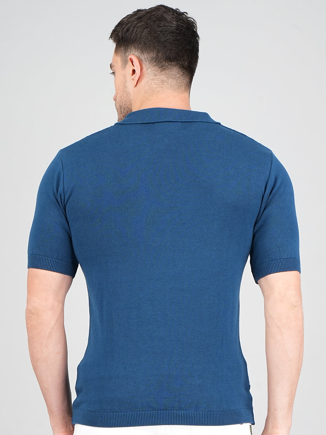 FEVERFEW Men Self Design Polo Neck Pure Cotton T-Shirt