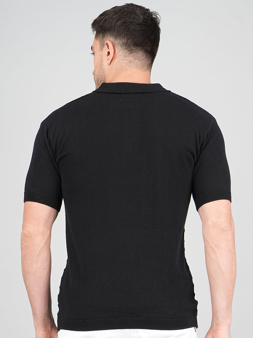 FEVERFEW Men Self Design Polo Neck Pure Cotton T-Shirt