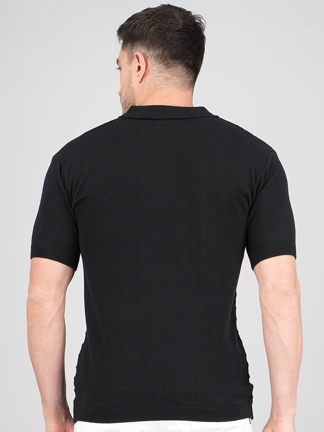 FEVERFEW Men Self Design Polo Neck Pure Cotton T-Shirt