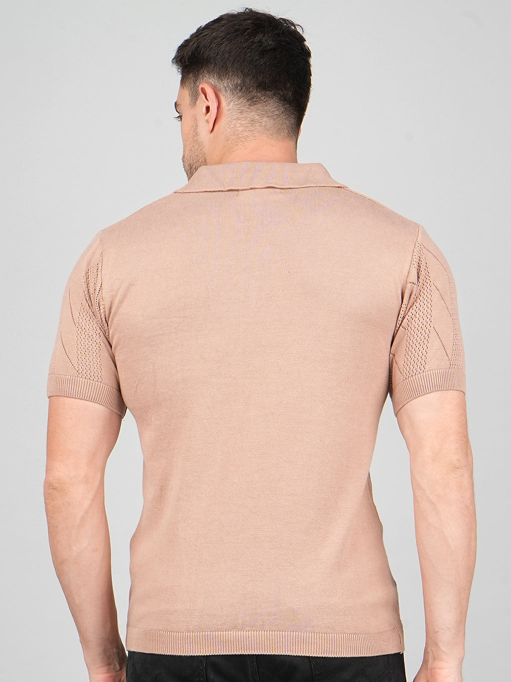 FEVERFEW Men Self Design Polo Neck Pure Cotton T-Shirt