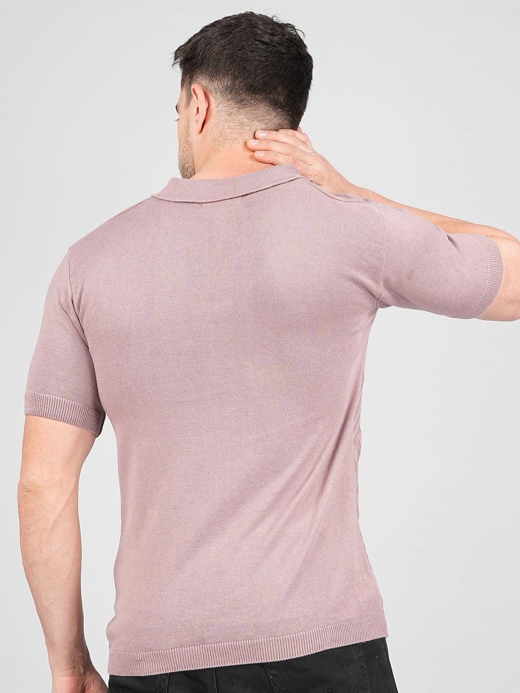 FEVERFEW Men Self Design Polo Neck Pure Cotton T-Shirt