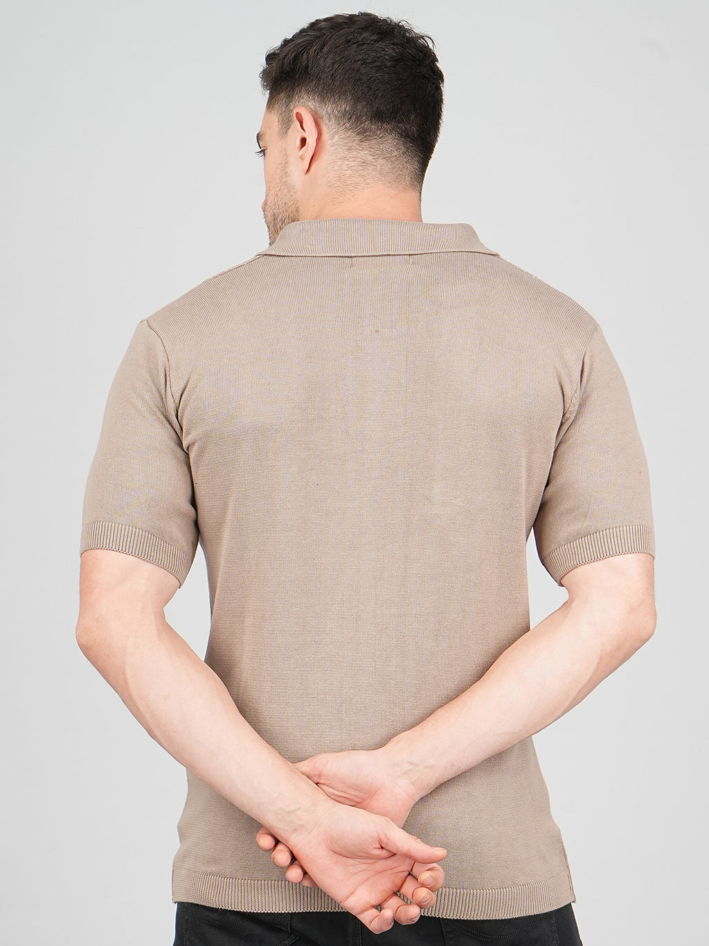 FEVERFEW Men Self Design Polo Neck Pure Cotton T-Shirt