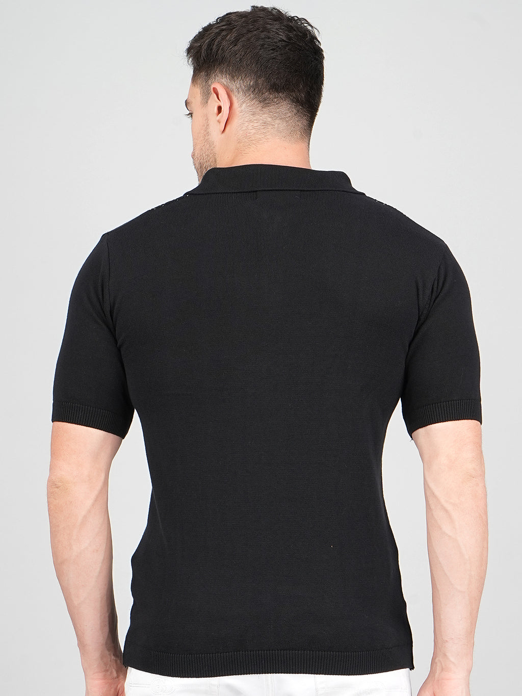 FEVERFEW Men Self Design Polo Neck Pure Cotton T-Shirt