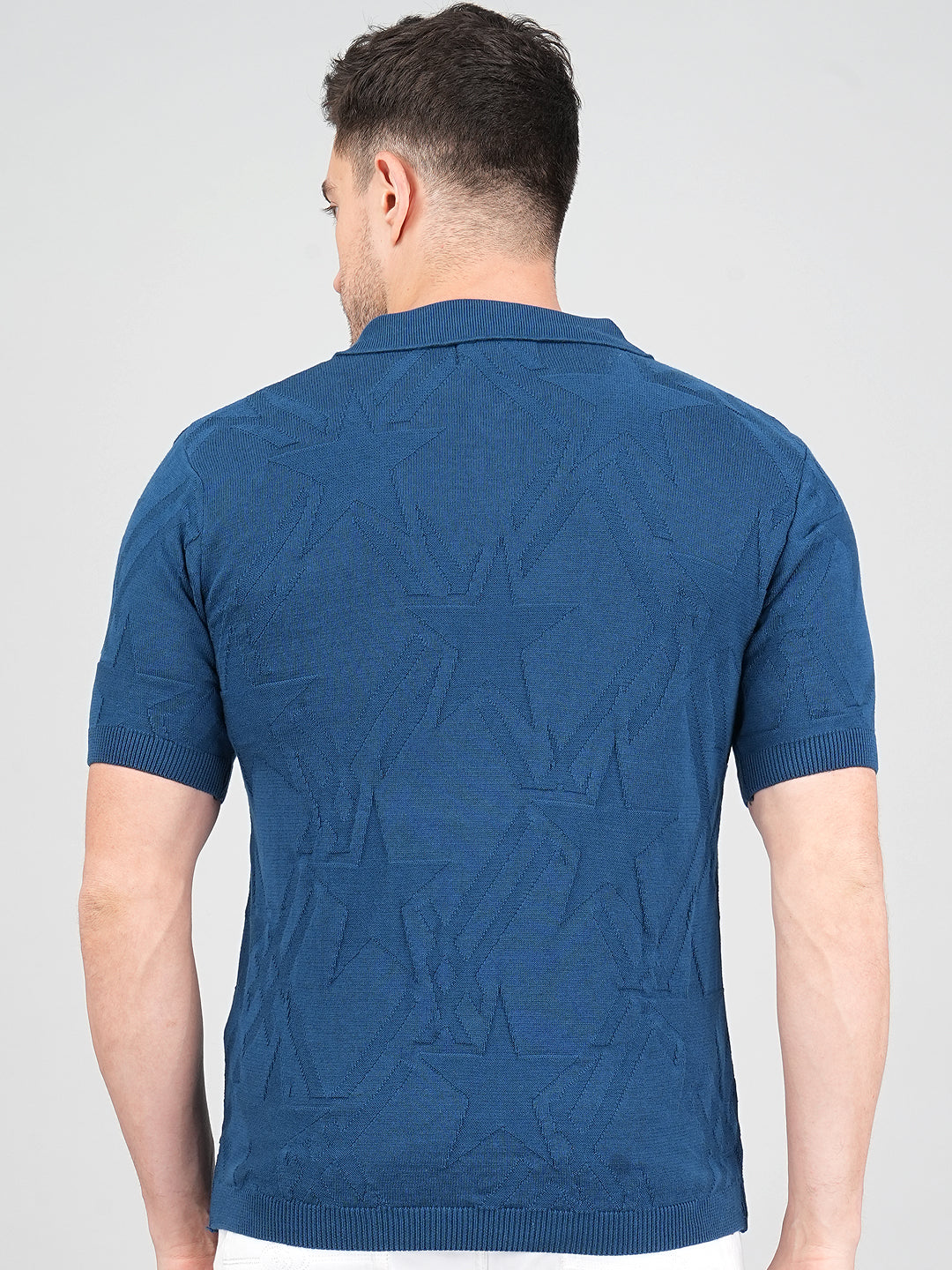 FEVERFEW Men Self Design Polo Neck Pure Cotton T-Shirt