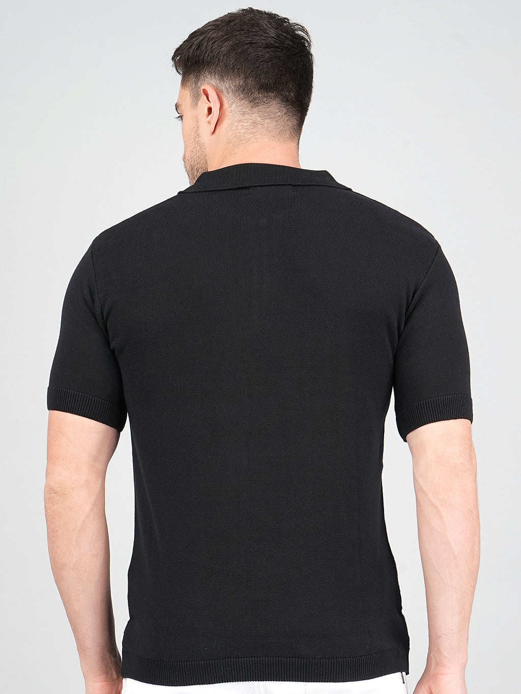 FEVERFEW Men Self Design Polo Neck Pure Cotton T-Shirt