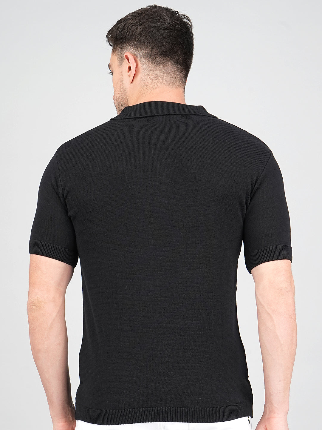 FEVERFEW Men Self Design Polo Neck Pure Cotton T-Shirt