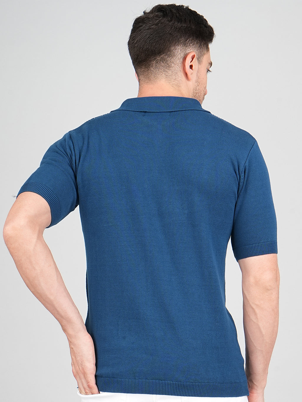 FEVERFEW Men Self Design Polo Neck Pure Cotton T-Shirt