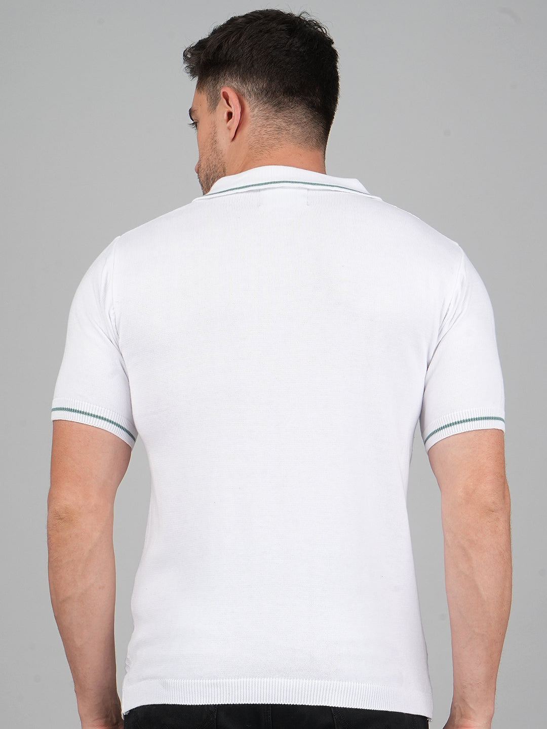 FEVERFEW Men Self Design Polo Neck Pure Cotton T-Shirt
