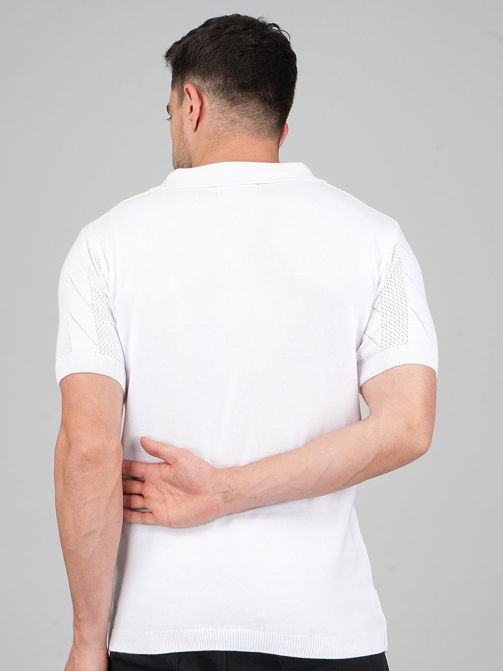 FEVERFEW Men Self Design Polo Neck Pure Cotton T-Shirt