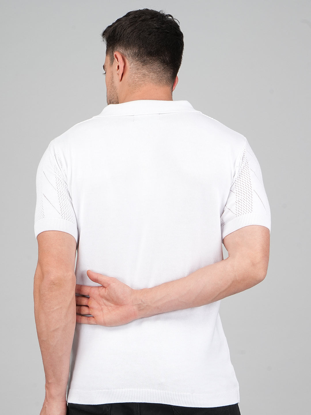 FEVERFEW Men Self Design Polo Neck Pure Cotton T-Shirt