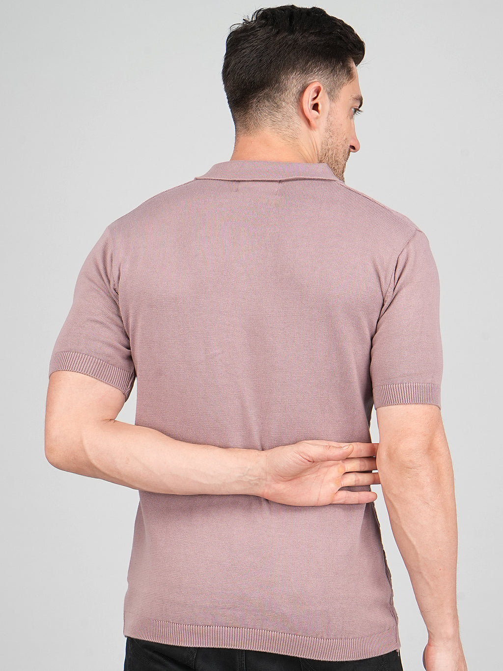 FEVERFEW Men Self Design Polo Neck Pure Cotton T-Shirt