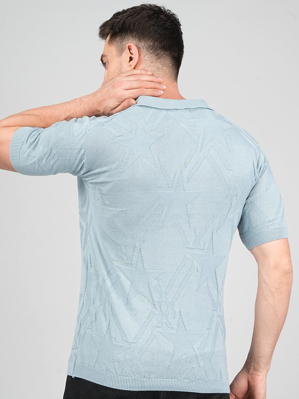 FEVERFEW Men Self Design Polo Neck Pure Cotton T-Shirt