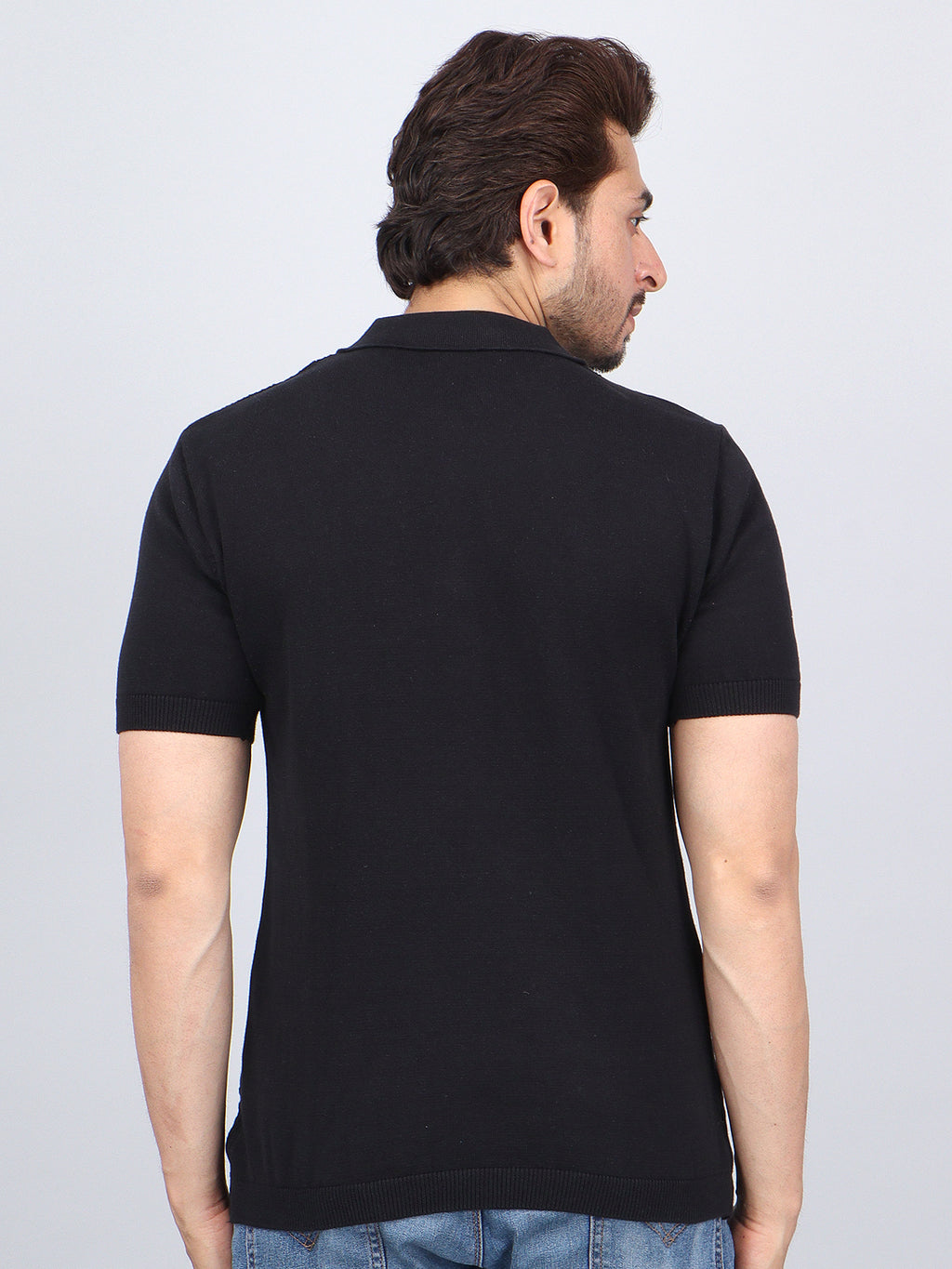 FEVERFEW Men Self Design Polo Neck Pure Cotton T-Shirt