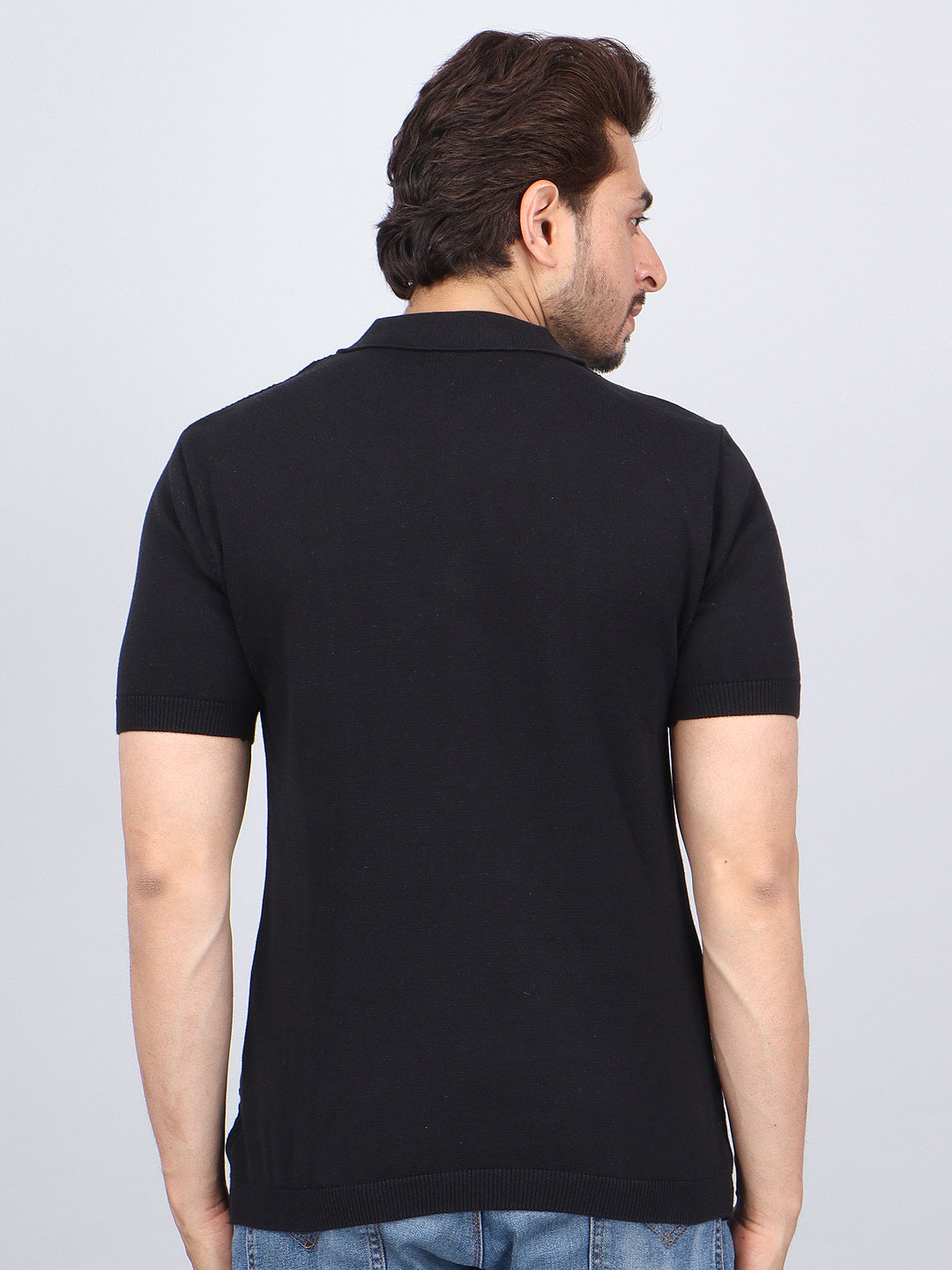 FEVERFEW Men Self Design Polo Neck Pure Cotton T-Shirt