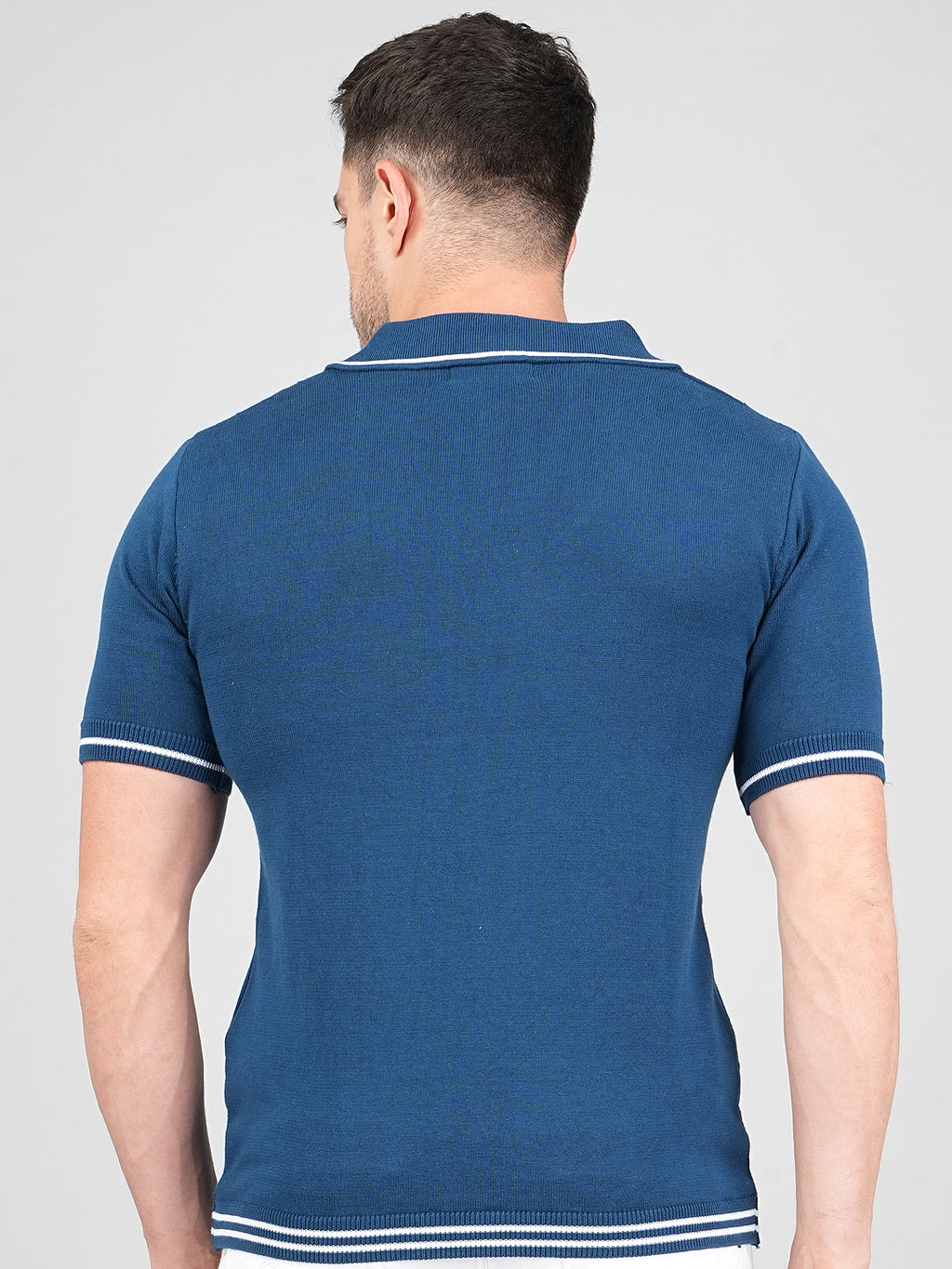 FEVERFEW Men Self Design Polo Neck Pure Cotton T-Shirt