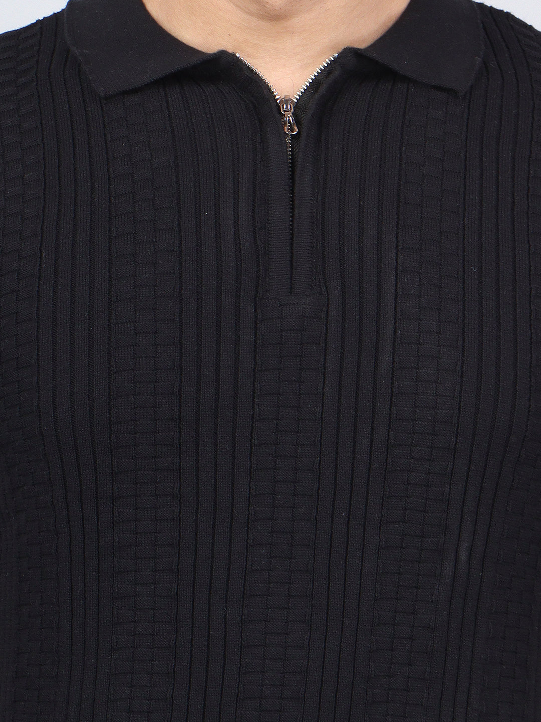 FEVERFEW Men Self Design Polo Neck Pure Cotton T-Shirt