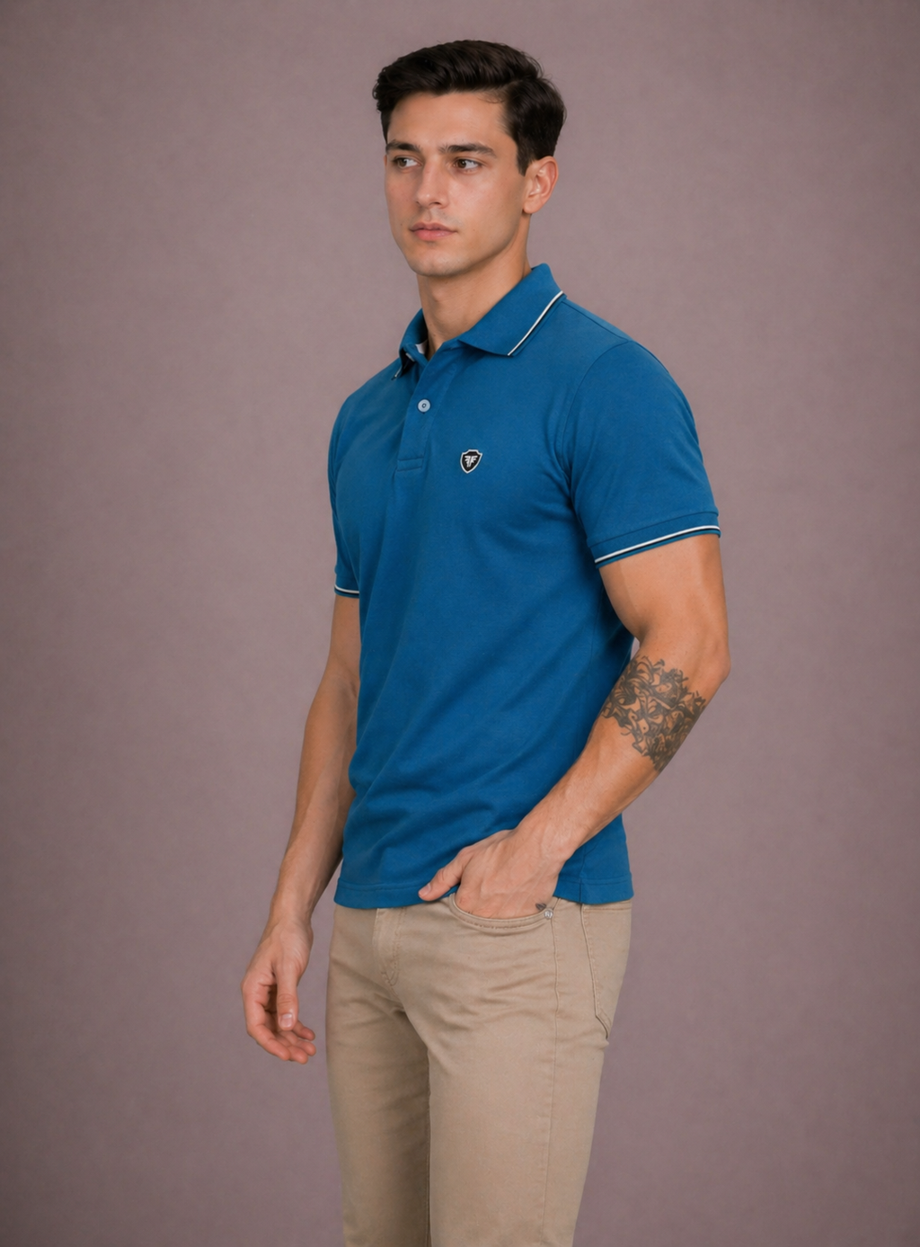 FEVERFEW Men Solid Polo Neck Cotton Blend  T-Shirt (FF-TS-1503)