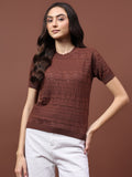 FEVERFEW Party Regular Sleeves Self Design Women Top