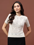 FEVERFEW Party Regular Sleeves Self Design Women Top