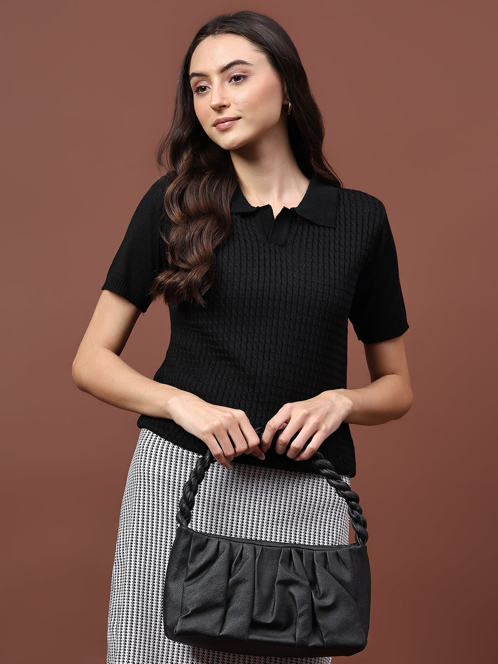 FEVERFEW Casual Regular Sleeves Solid Cable Knit Women   Top