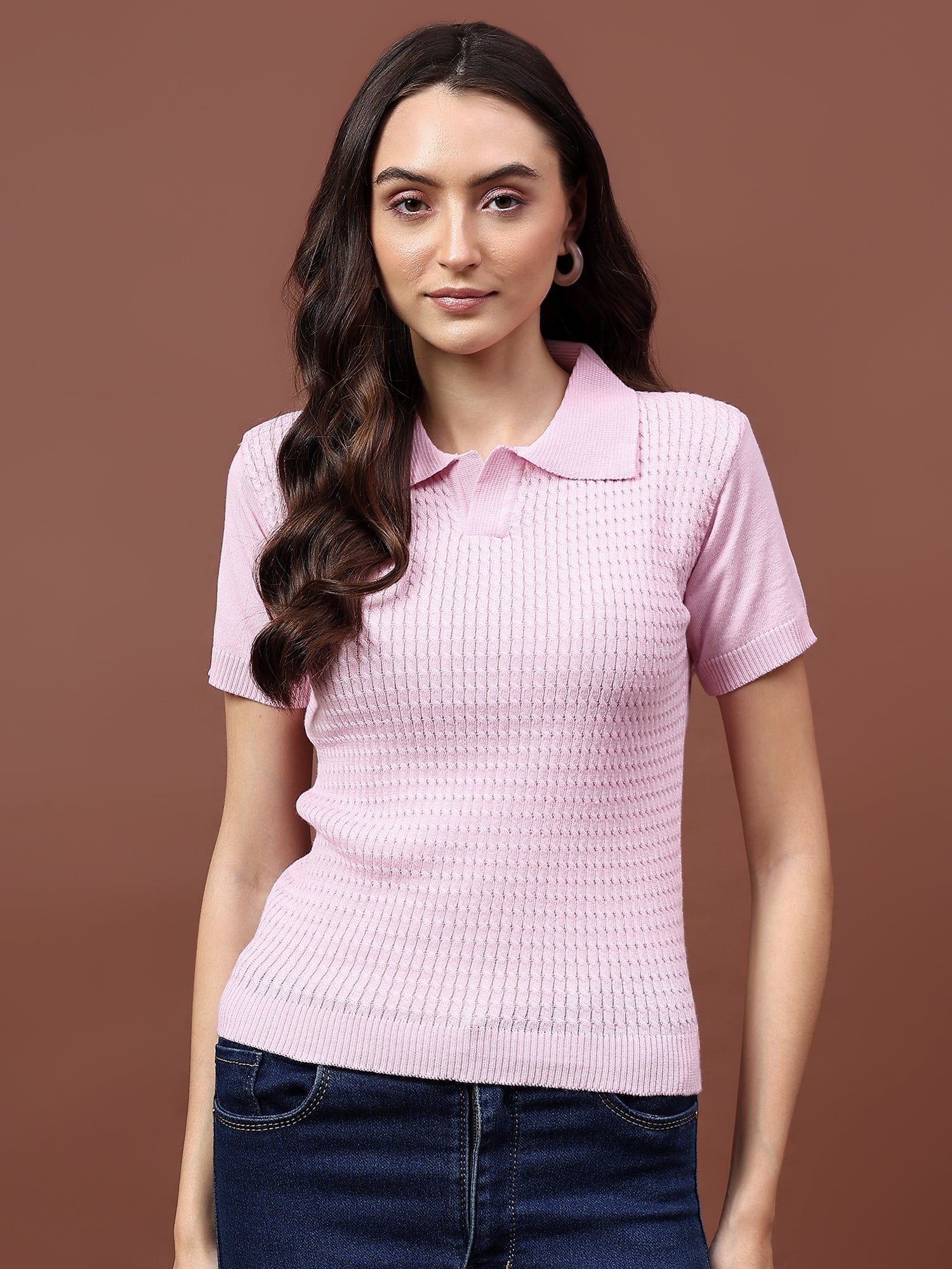 FEVERFEW Casual Regular Sleeves Solid Cable Knit Women   Top