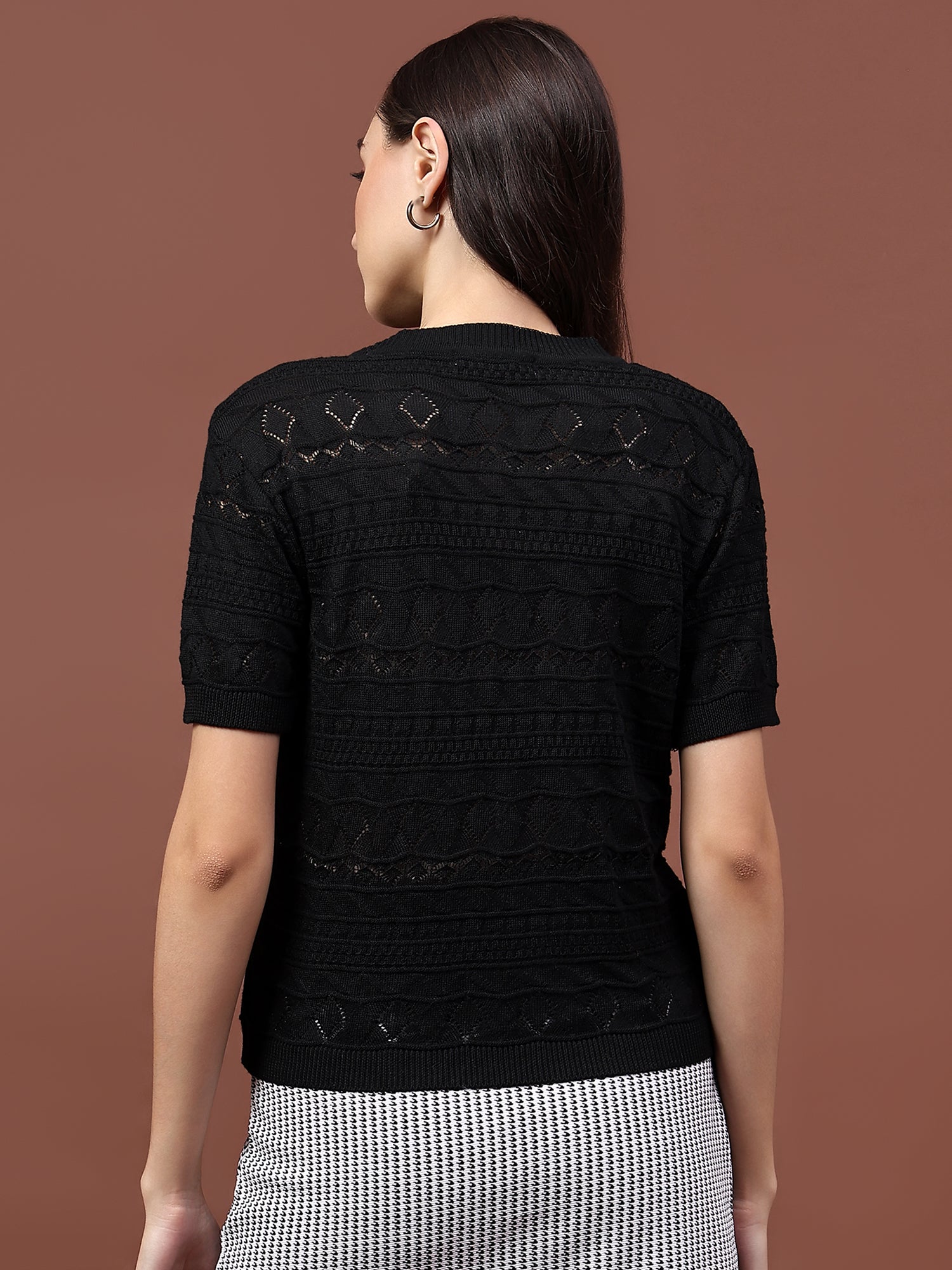 FEVERFEW Party Regular Sleeves Self Design Women Top