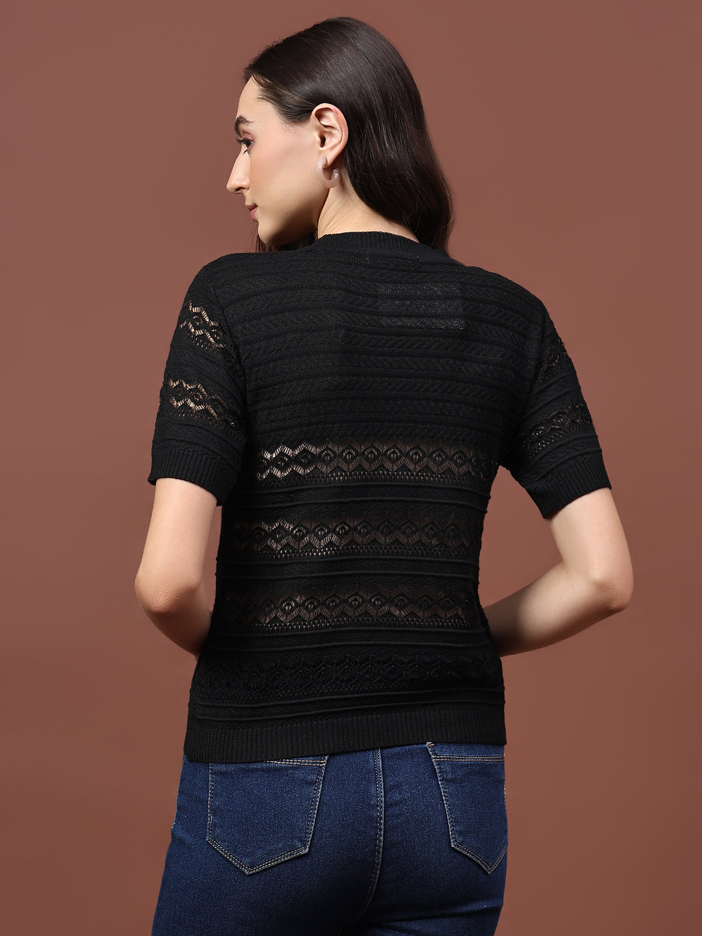 FEVERFEW Party Regular Sleeves Self Design Women Top