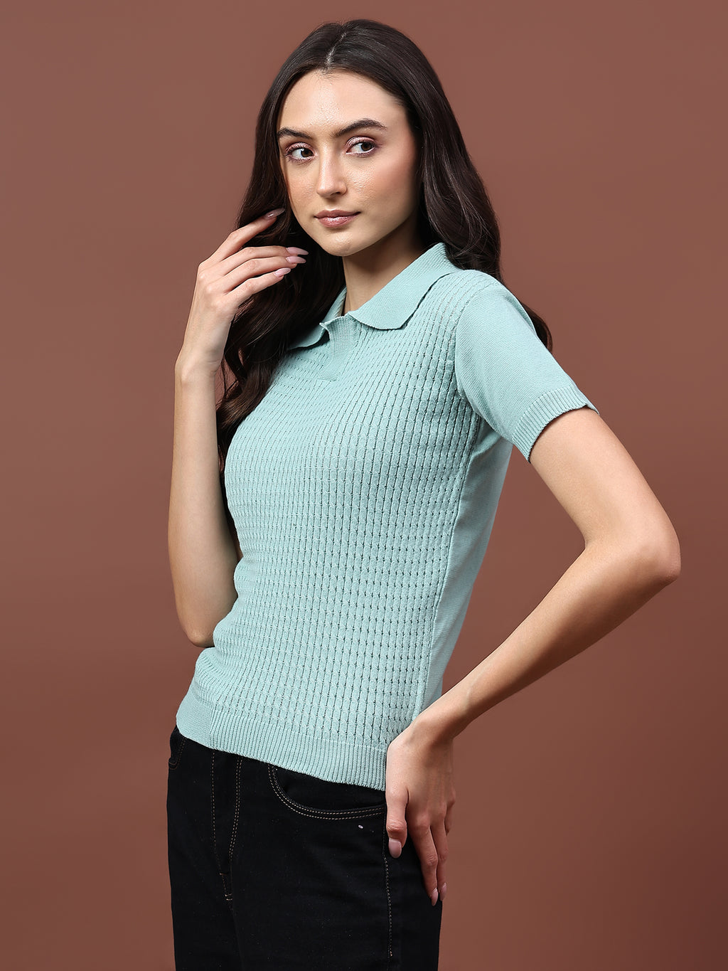 FEVERFEW Casual Regular Sleeves Solid Cable Knit Women   Top