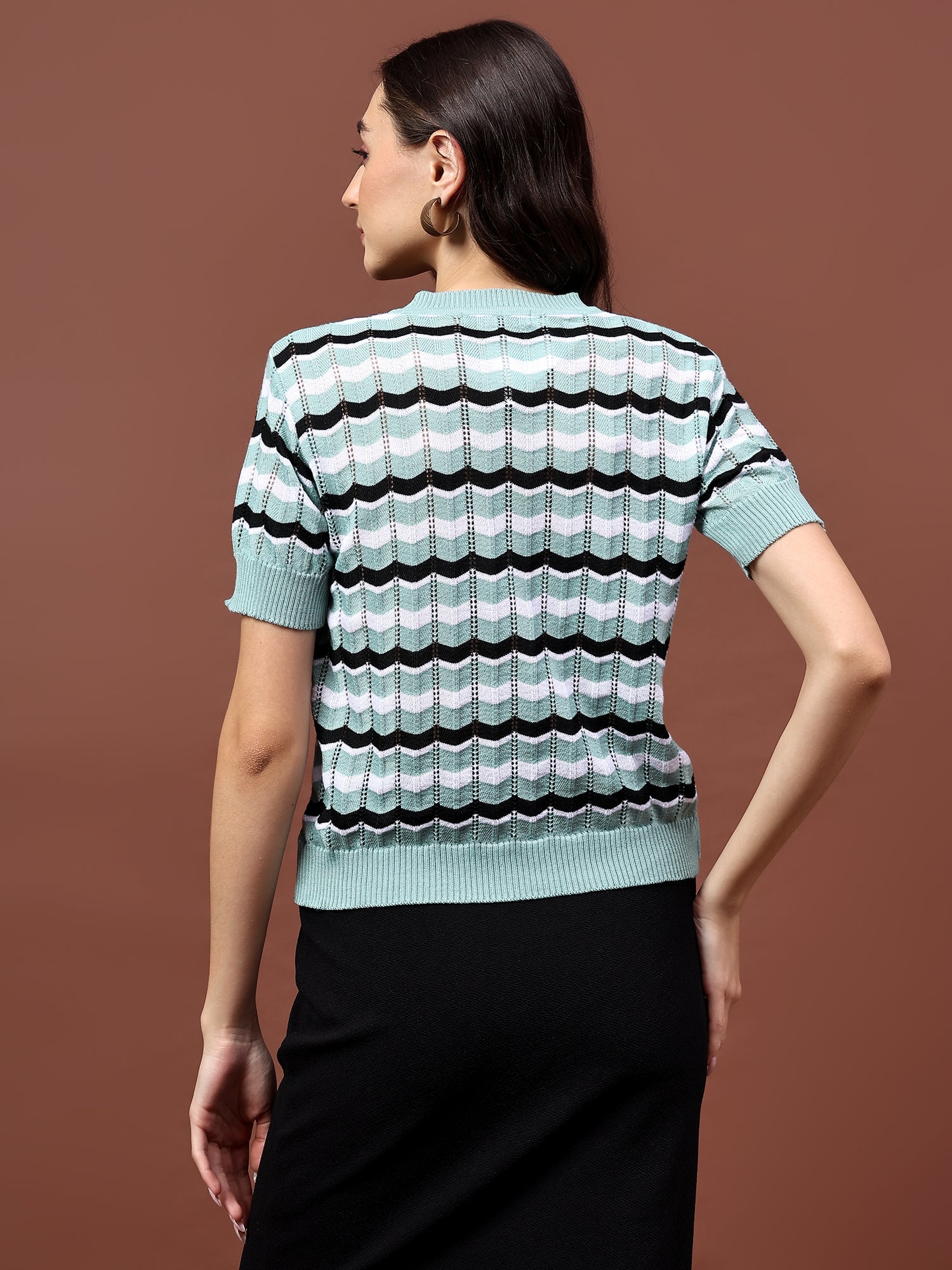 FEVERFEW Casual Regular Sleeves Striped Women Top