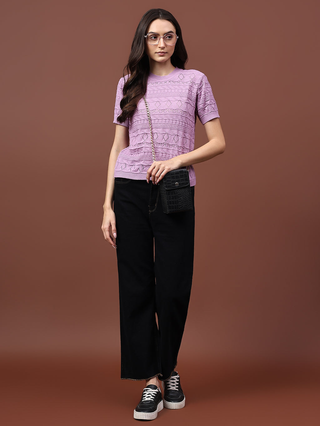 FEVERFEW Party Regular Sleeves Self Design Women Top